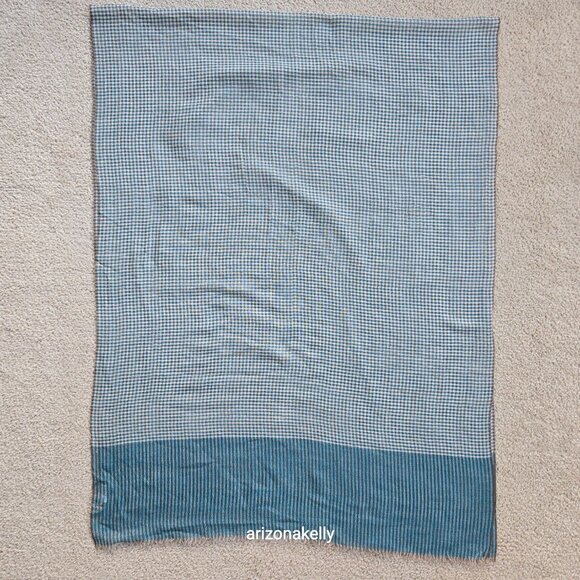 Wool Scarf Lightweight Checks Stripes Green Tan White - Picture 12 of 14